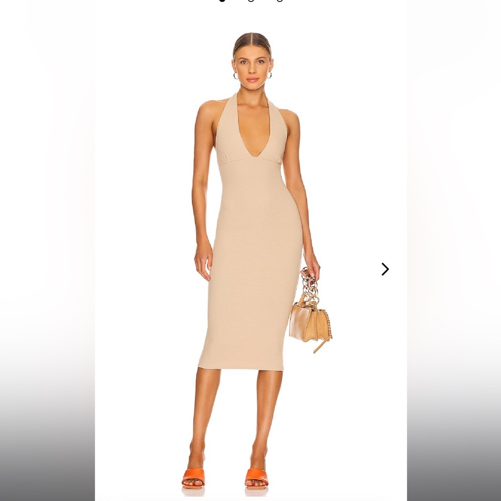 lovers and friends Kearsten halter tie Midi Dress in Sand Neutral size small